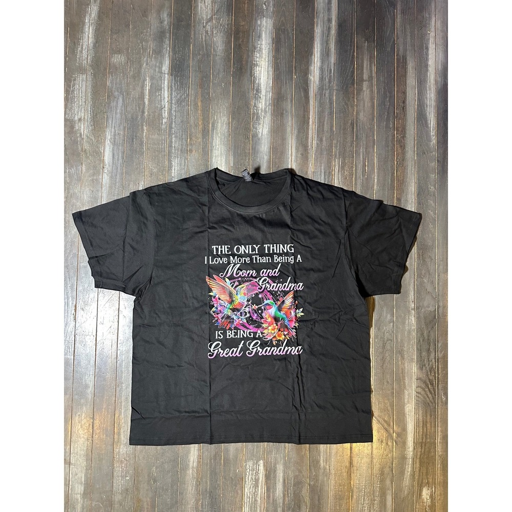 Great Grandma Hummingbird Floral Graphic T-Shirt Black Short Sleeve Mom Gift